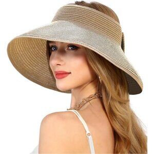Womens Beach Straw Sun Hats Khaki